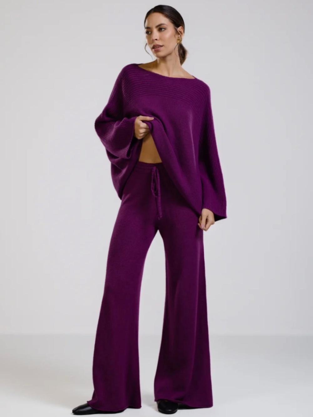 Jaki London Violet Relaxed Knit Wide Leg Pants Made In Italy S/M